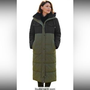 Women's Black and Green Long Puffer Coat